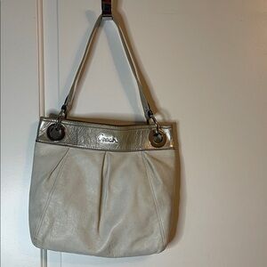 Coach Metallic Silver and Cream Shoulder Bag, Rehab purse